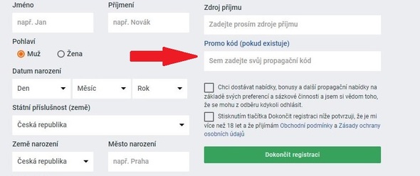 Formulář pro vyplnění Betano promo code